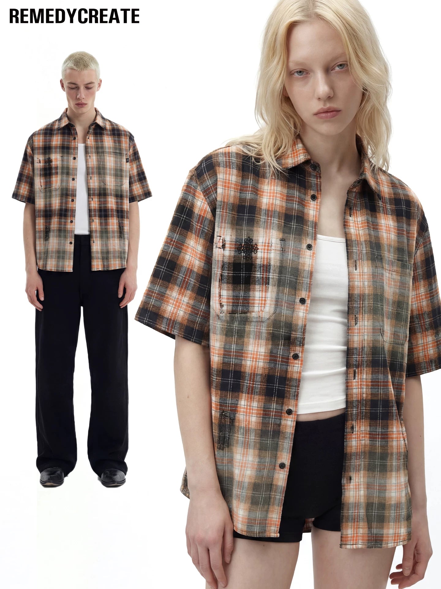 Remedy Vintage Loose Checked Short Sleeve Shirt