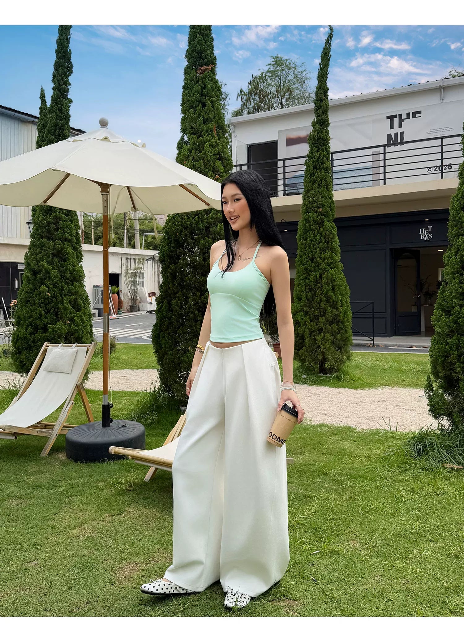 Audwyn Skinny Pleated Wide Leg Pants