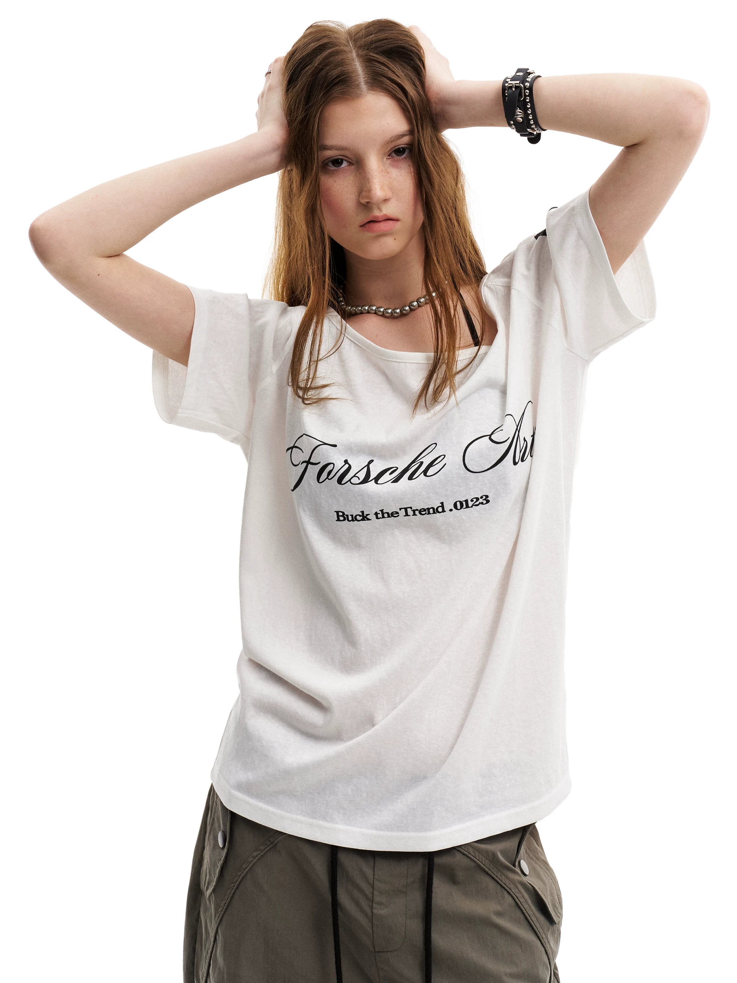 0123Start Slanted Shoulder Loose Lazy Tee