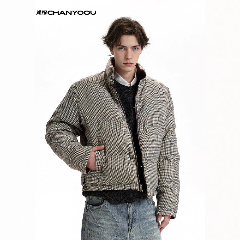 CHANYOOU Retro Double-sided Wear Splicing Thousand Bird Grid Thickened Cotton-padded Coat