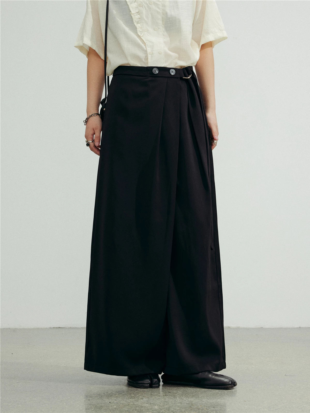 SUNYVONNE Irregular Diagonal Button, High-waisted Lace-up Casual Suit Pants