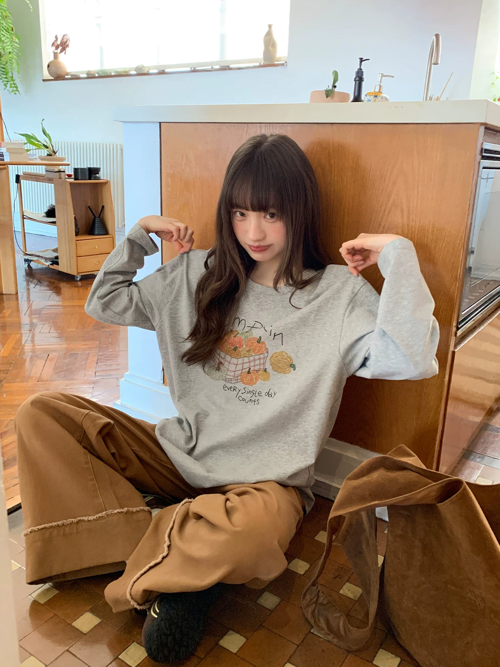 KANO Slack Pumpkin Print Loose Long Sleeves