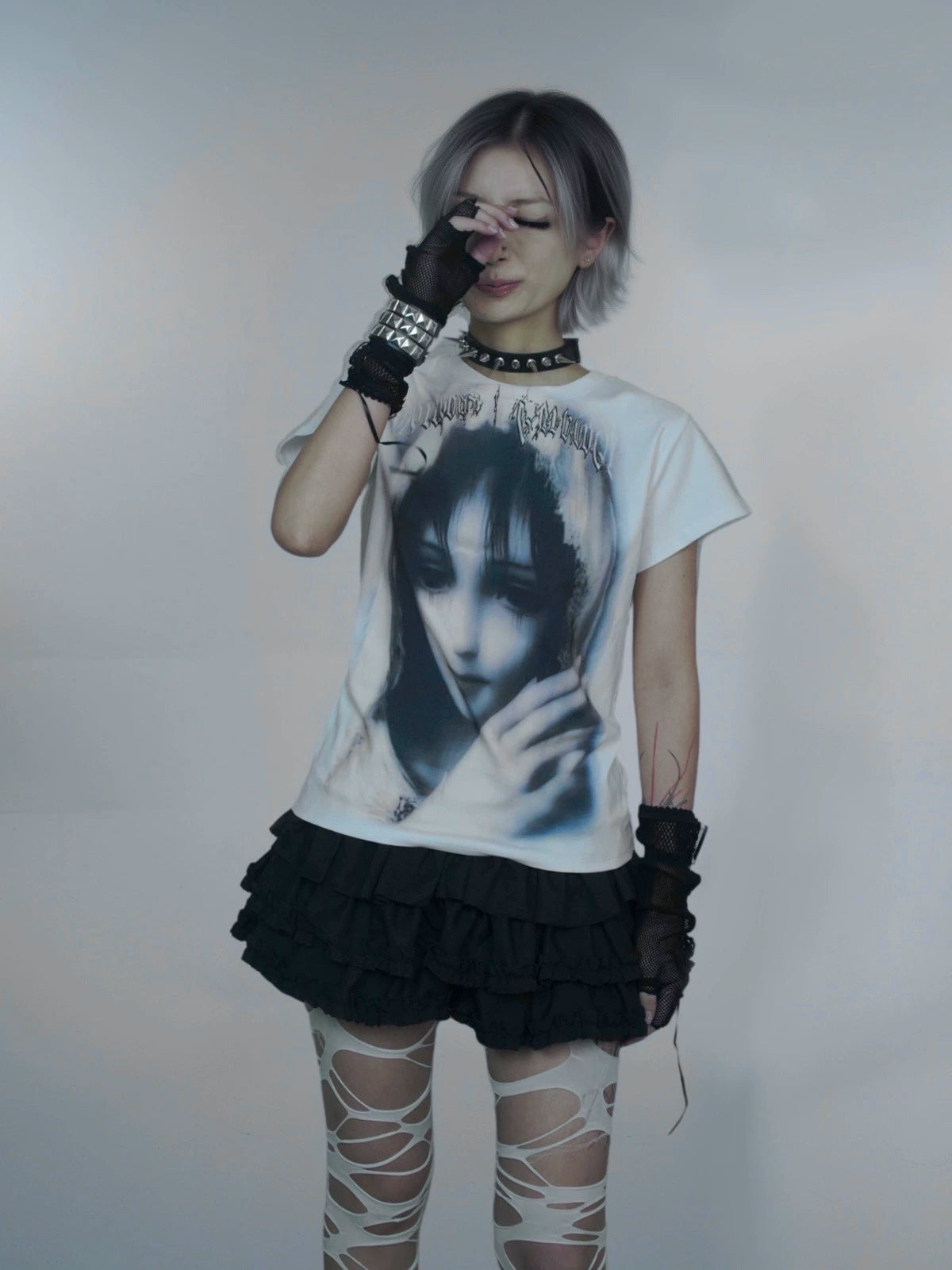 WEBBAR "Love Exposure" Madonna Print Front Shoulder Tee