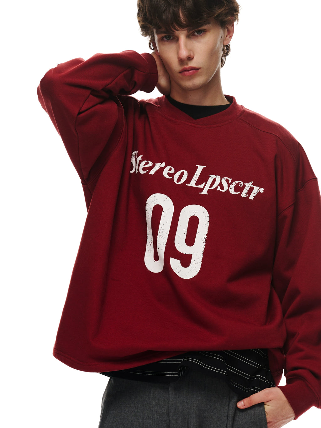 Loopsoon Collar Design Front Chest Digital Print Sweater