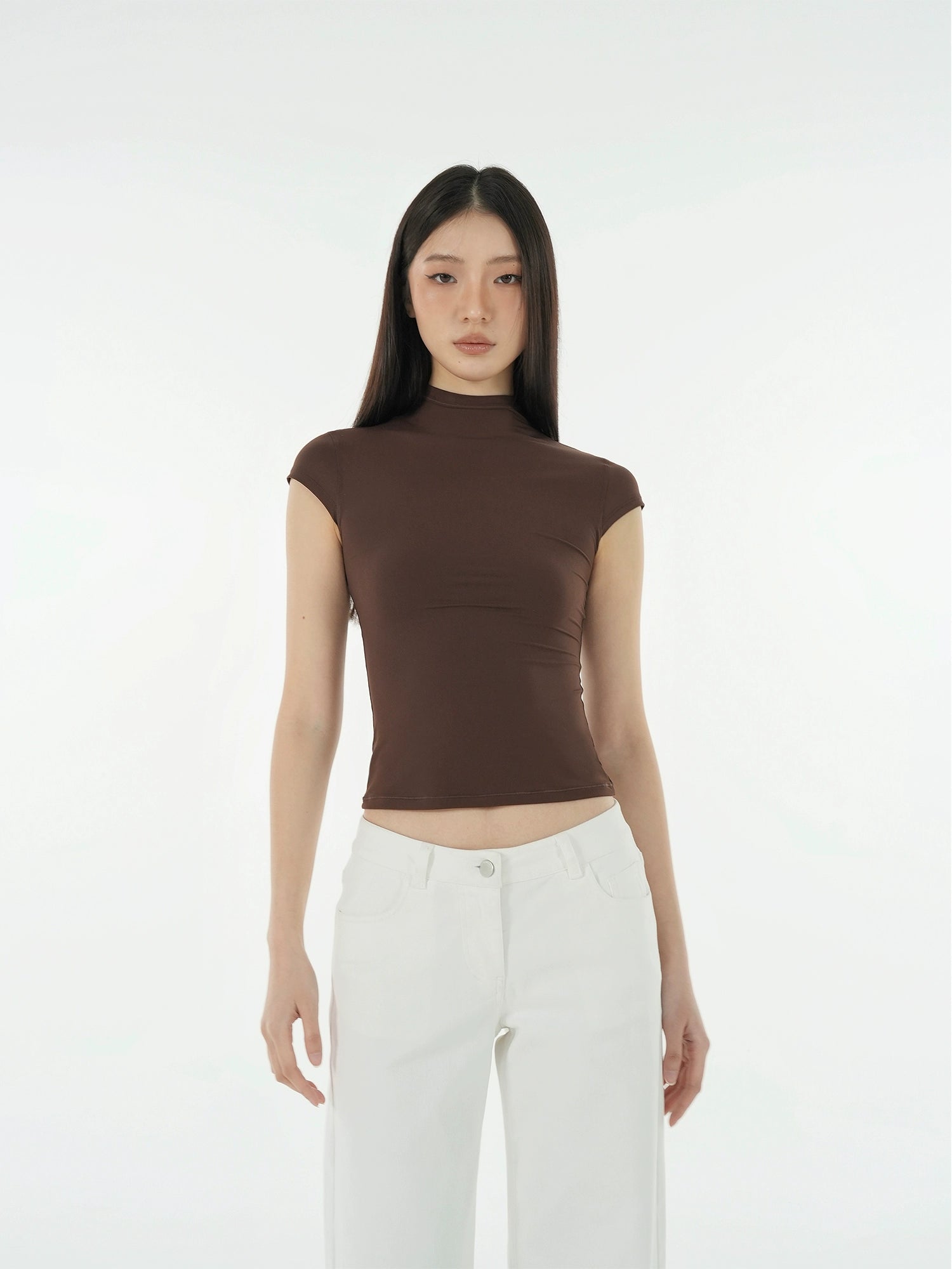 Jim Kennet Nude Semi-turtleneck High Stretch Slim Tee