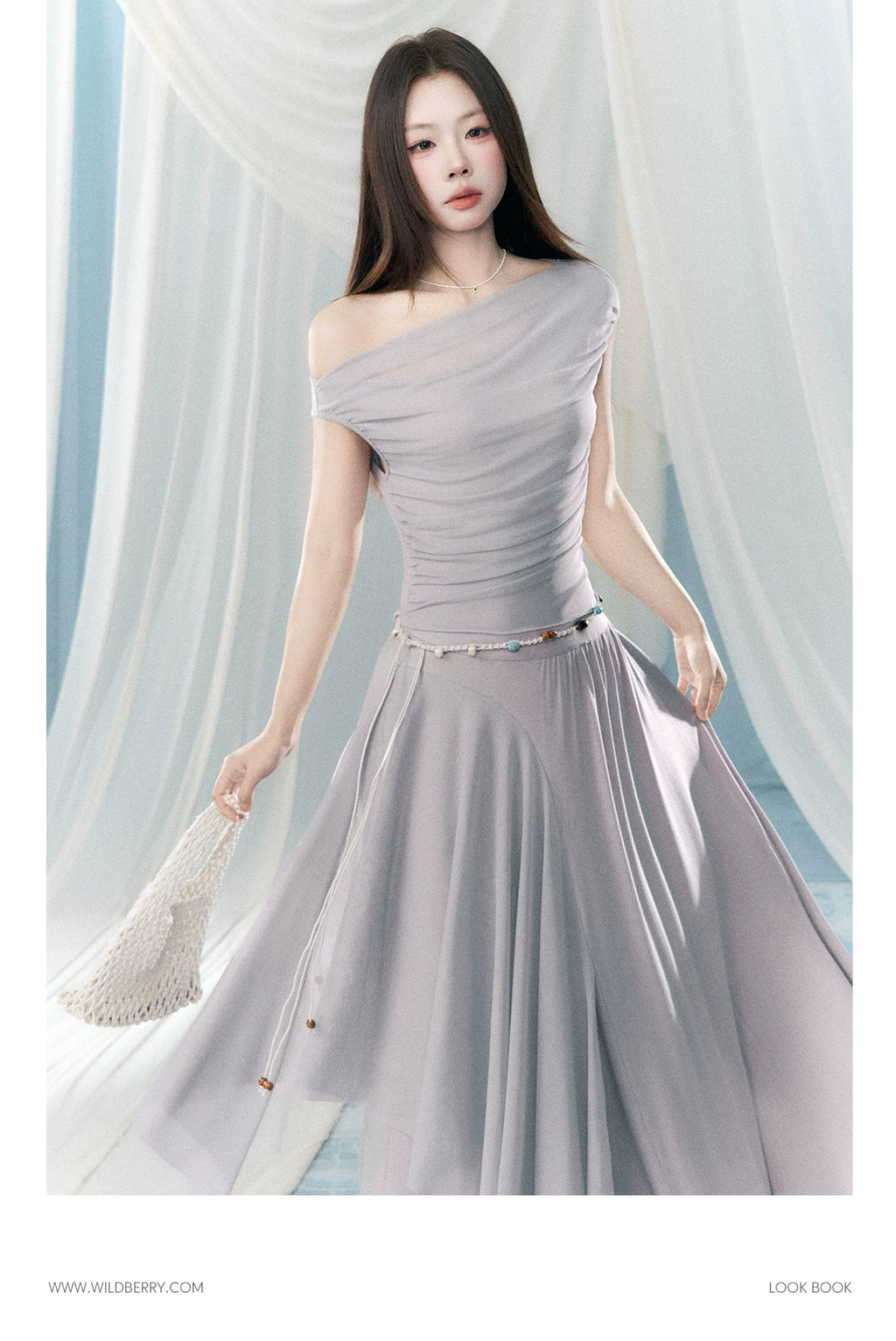 Wildberry Slanted Shoulders and Waist Long Skirt
