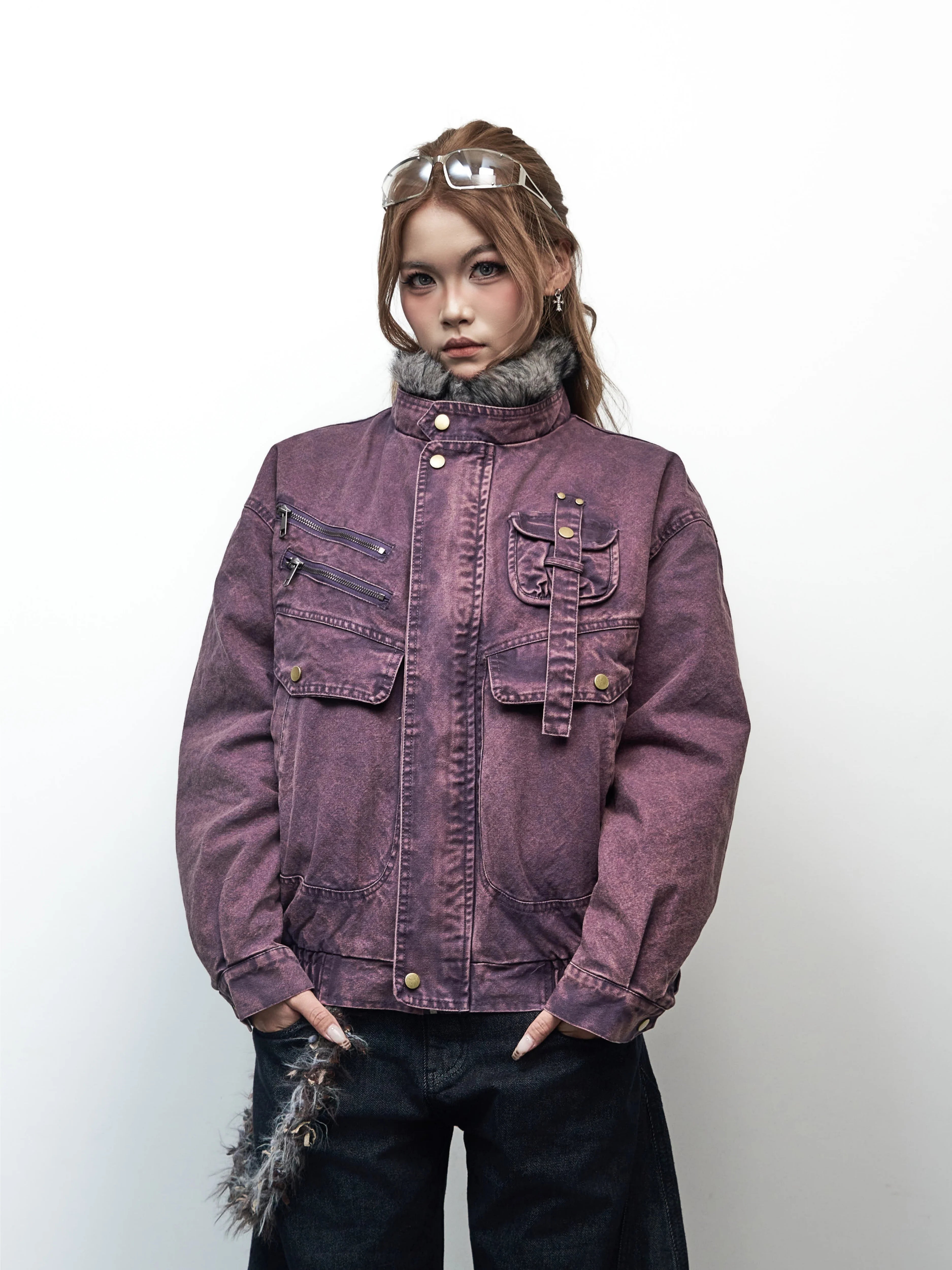 Saimt Retro Stand Collar Workwear Jacket