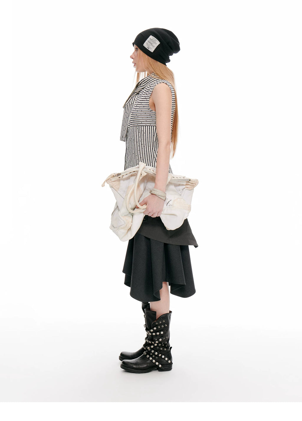 JIKOO Striped Polka Dot Patchwork Streamer Sleeveless Tee