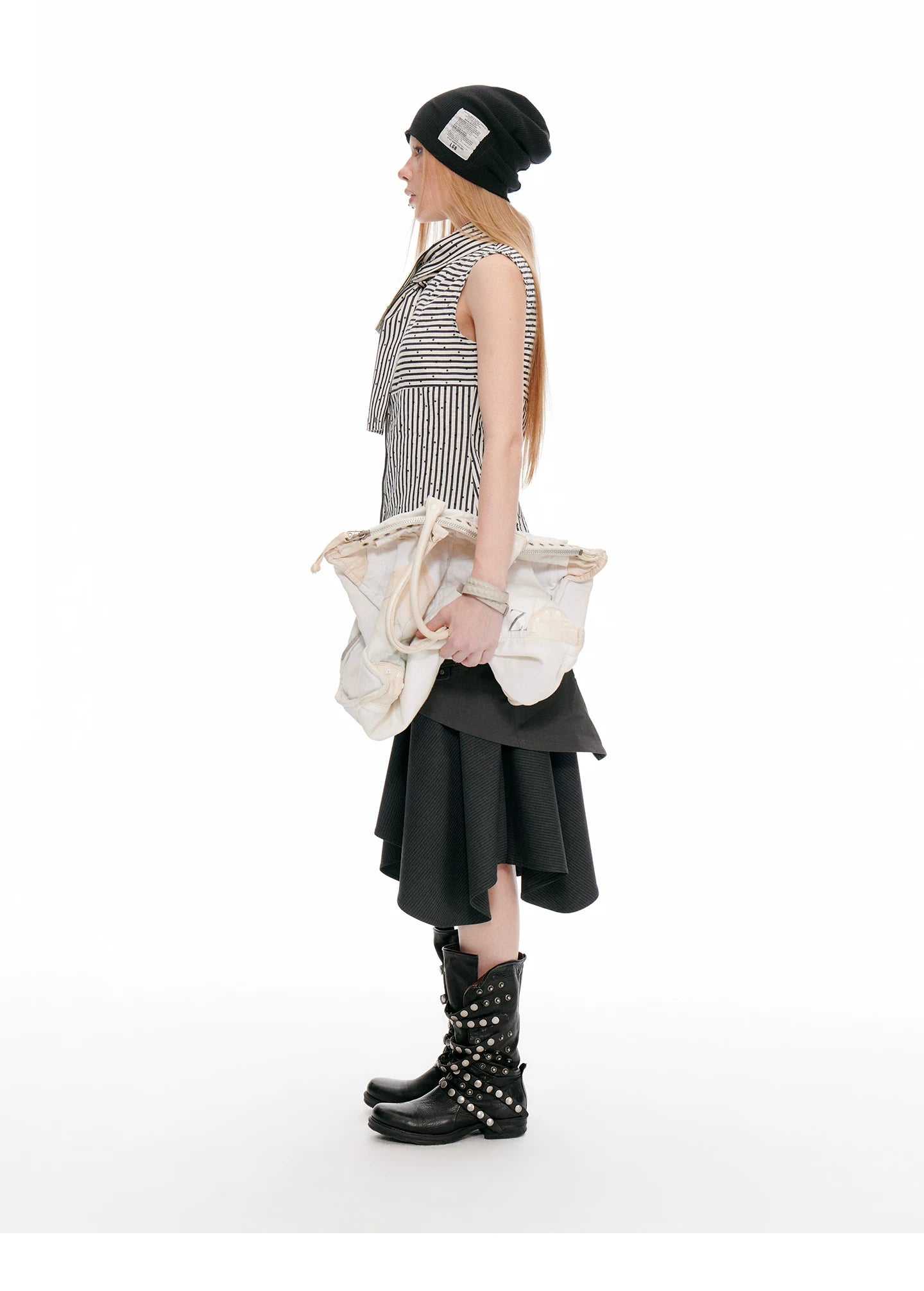 JIKOO Striped Polka Dot Patchwork Streamer Sleeveless Tee