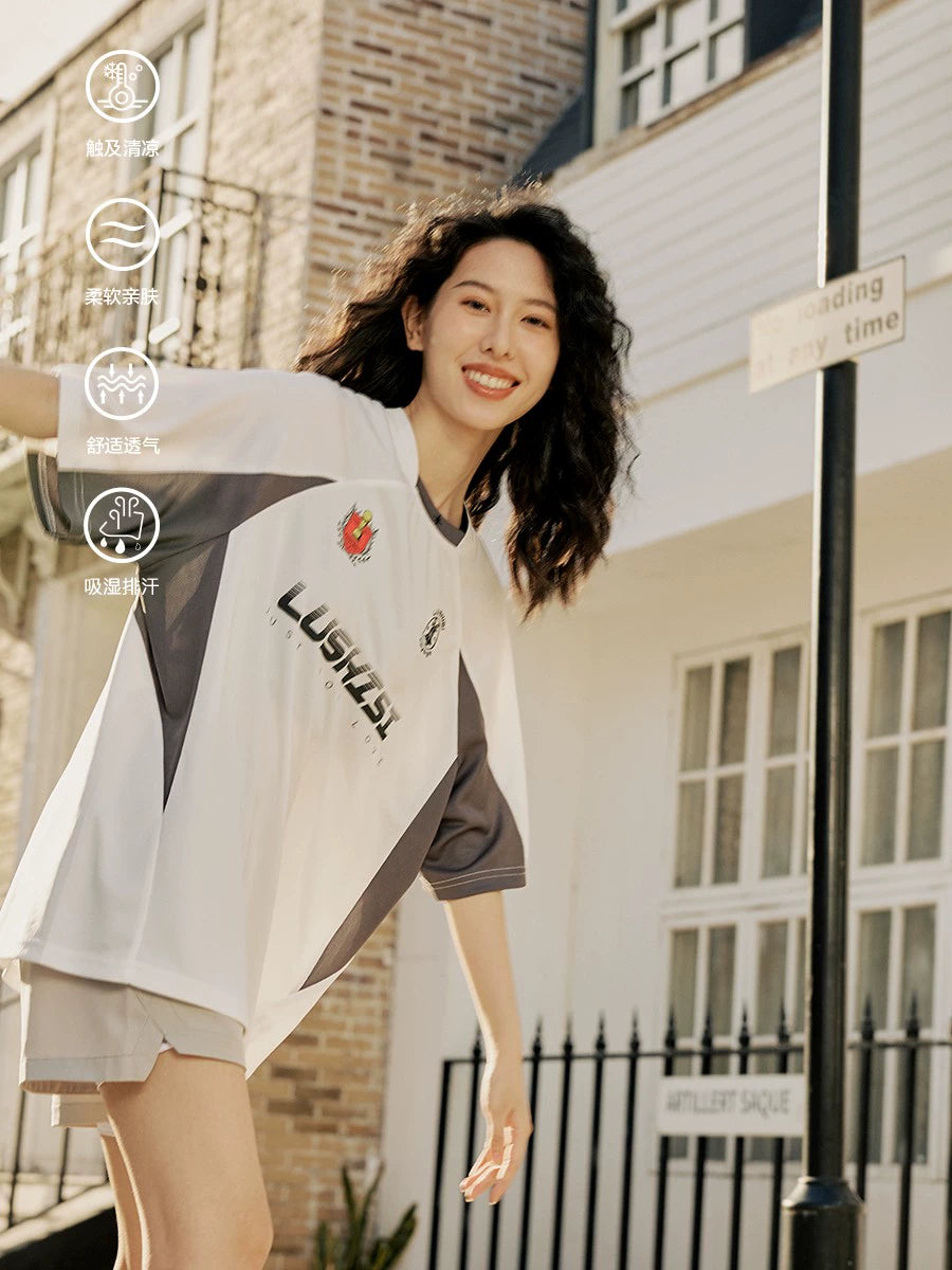LUSHISI Quick-drying Splicing Retro Tee