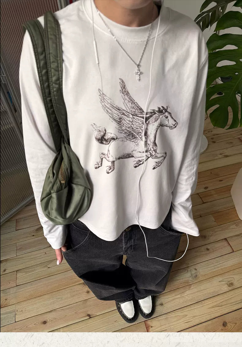 MMBBT Pegasus Cotton Printed Round Neck Loose Long Sleeves