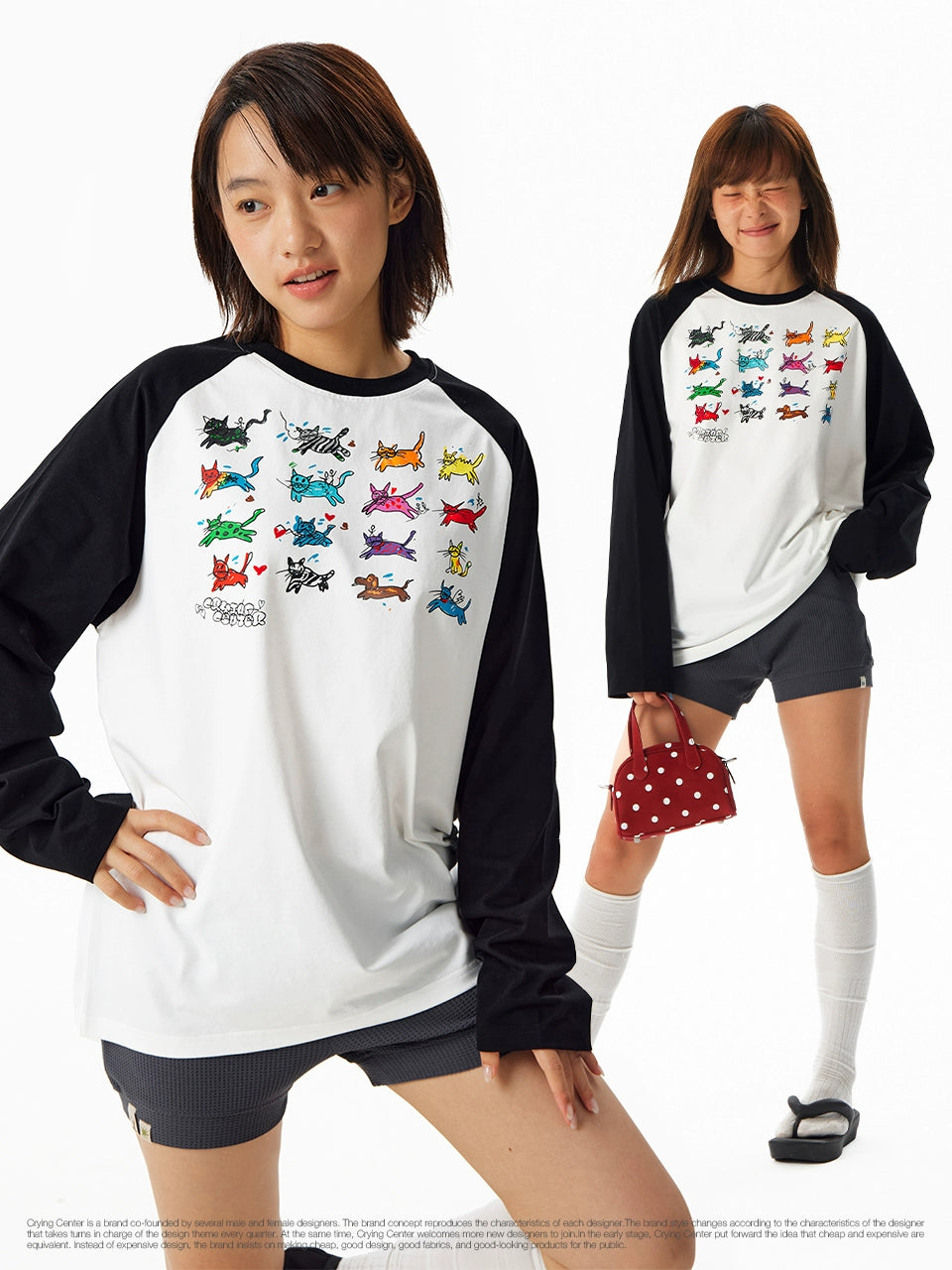 CryingCenter Cute Kitten Hand-painted Shoulder Ruffle Long Sleeve