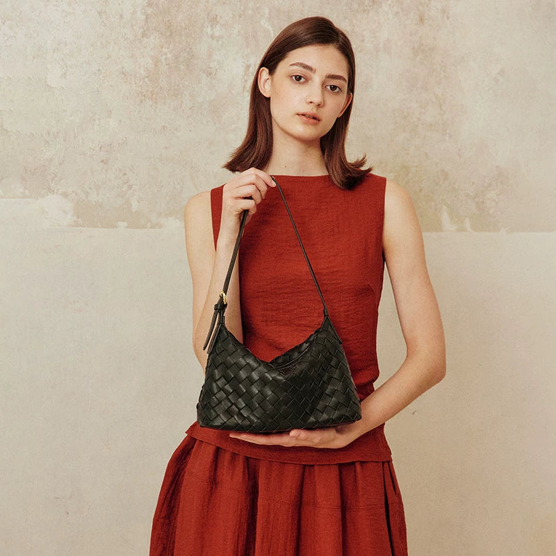 AVALEA Sheepskin Woven Shoulder Armpit Bag