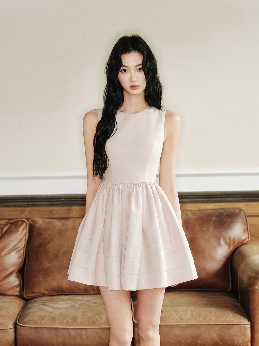 Avenement Crew Neck Temperament Waist Thin Dress