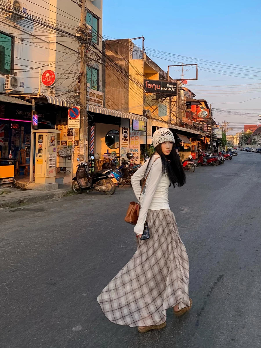 YOUNG KYLIN Plaid Irregular Skirt Temperament Loose Tulle Skirt