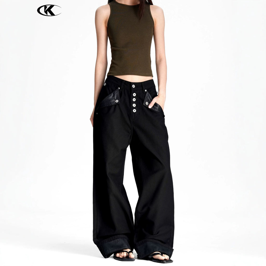 11KN Retro Five-button Straight Denim Overalls