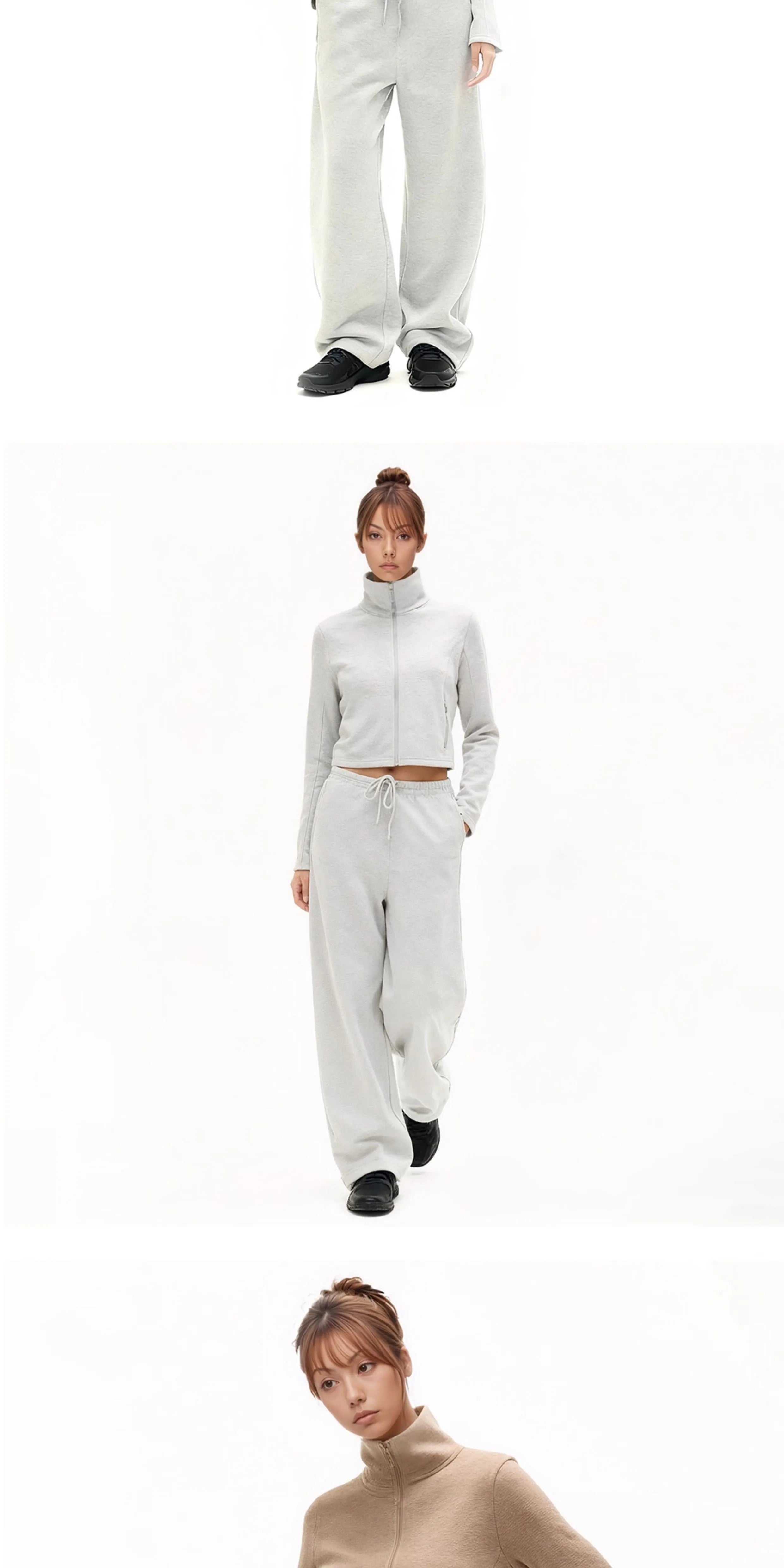 SHE SEEK Vintage Turtleneck Zip Sweater Jacket Casual Banana Cone Sweatpants Set