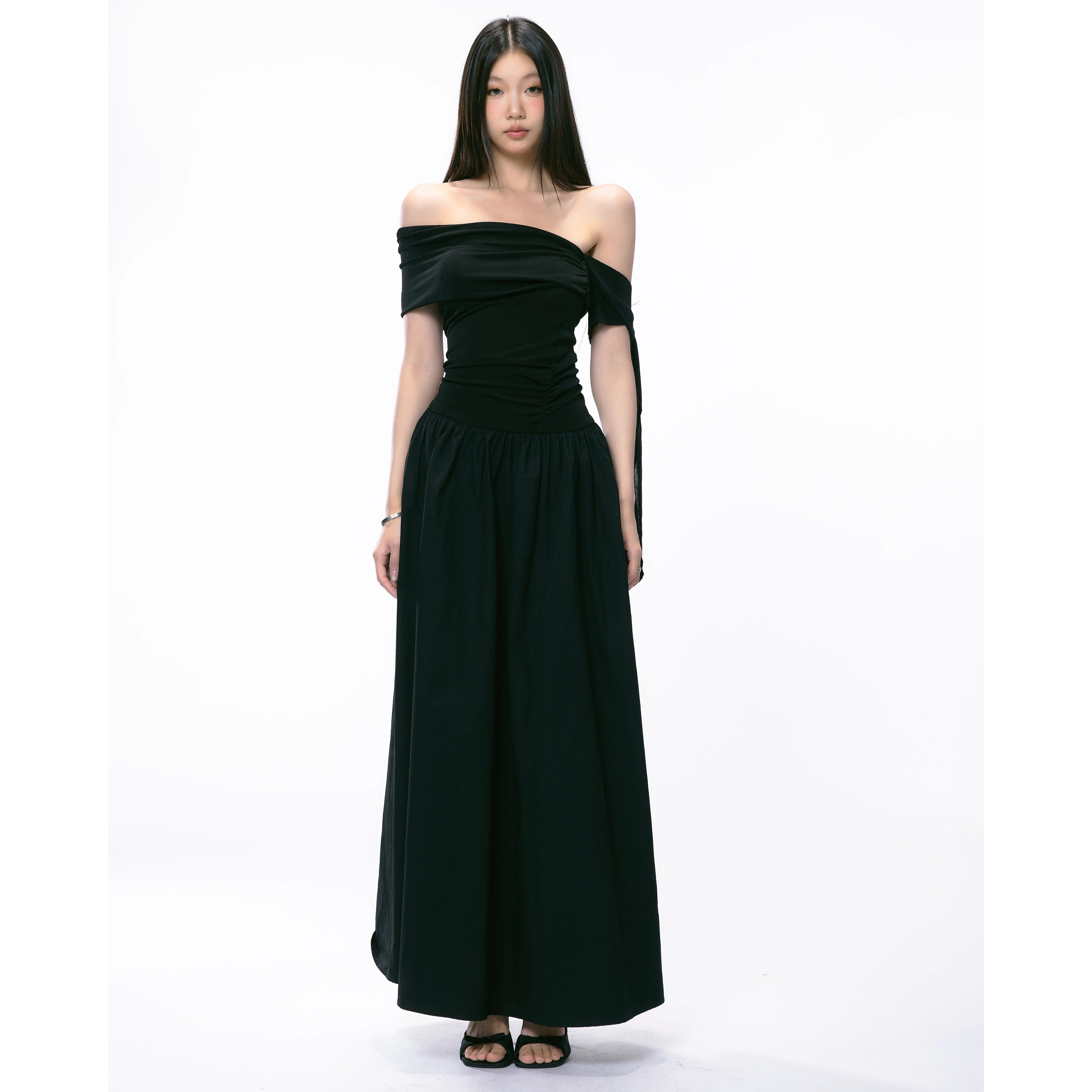 WTIHMIN Slanted Shoulder Strap Off-the-shoulder Dress