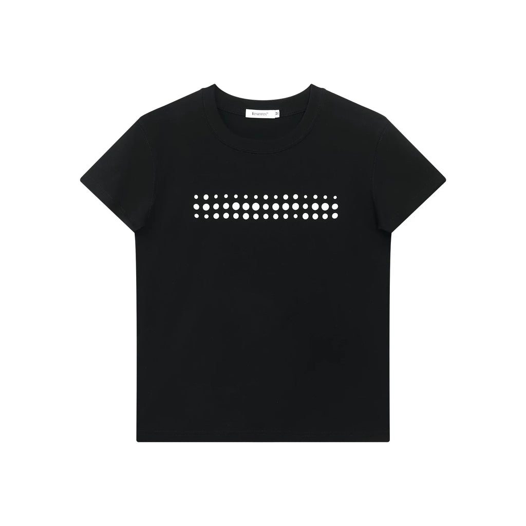 FUNKYFUN Irregular Polka Dot Print Front Shoulder Tee