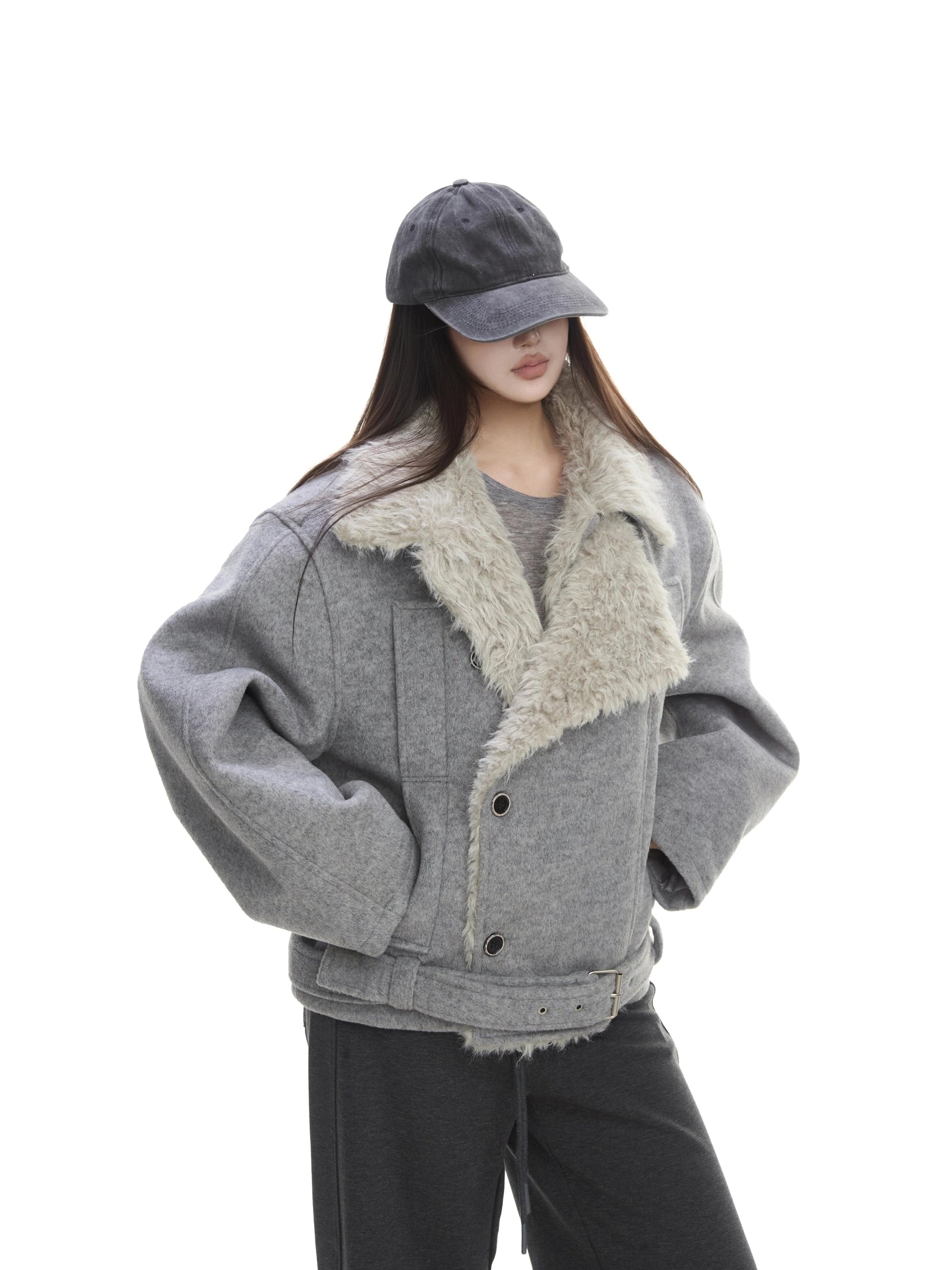 WITHMIN Fleece Warm Loose Short Woolen Coat