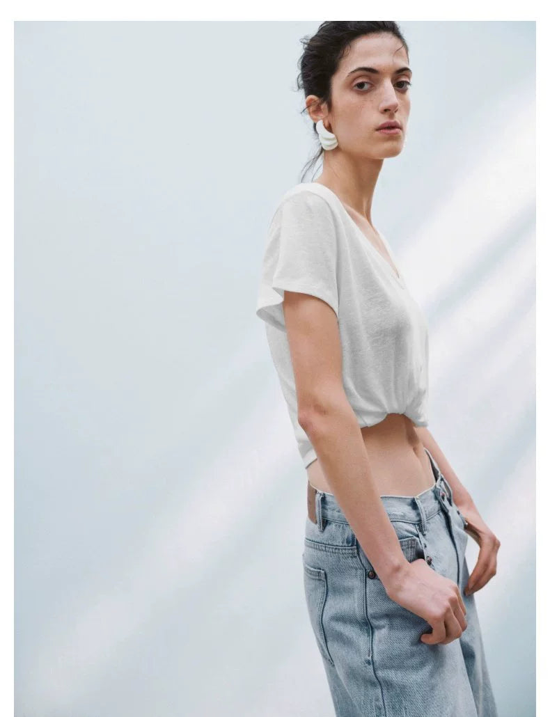 URBAN REVIVO Casual Versatile U-neck Tee