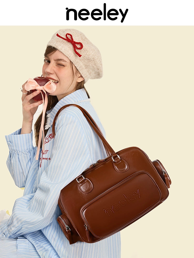 Neeley Large Capacity Vintage Textured Leather Underarm Bag