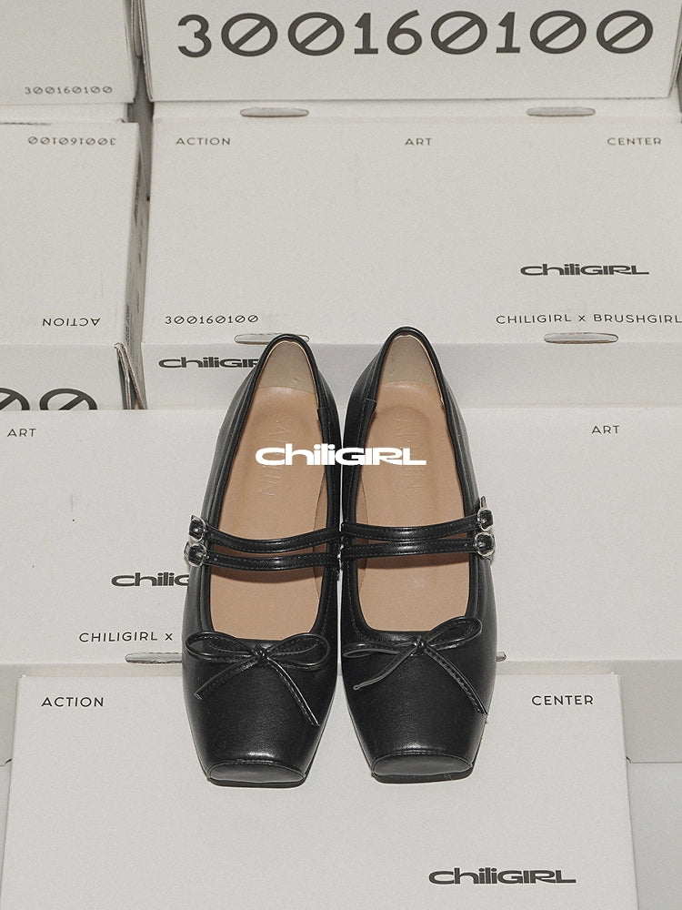 CHILIGIRL One-word Thin Strap Square Head Shallow Mouth Temperament Single Shoe