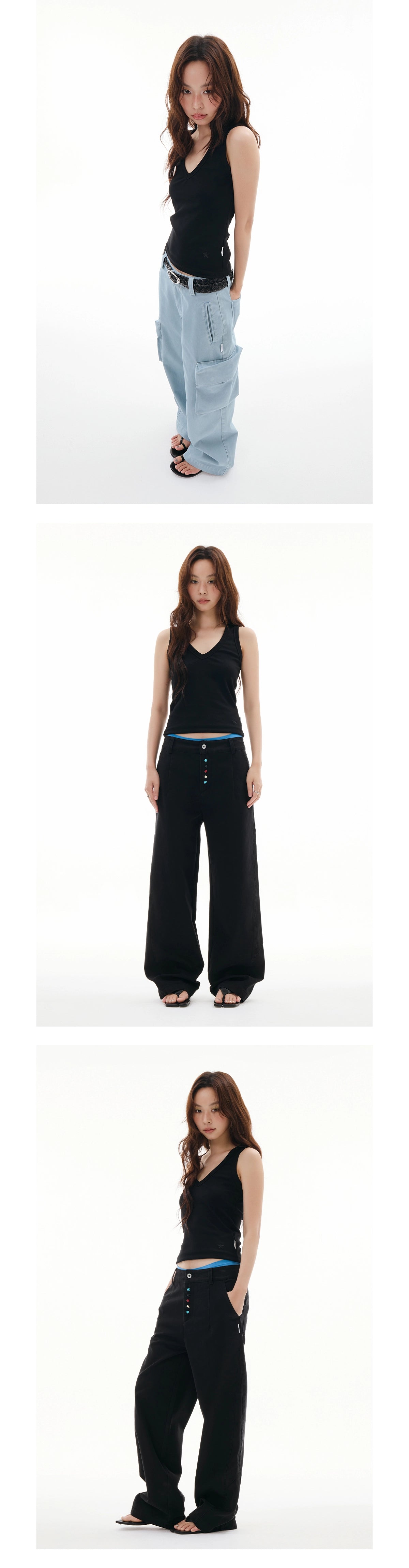 FUNKYFUN V-neck Embroidered Waist Sleeveless Vest of The Same Color