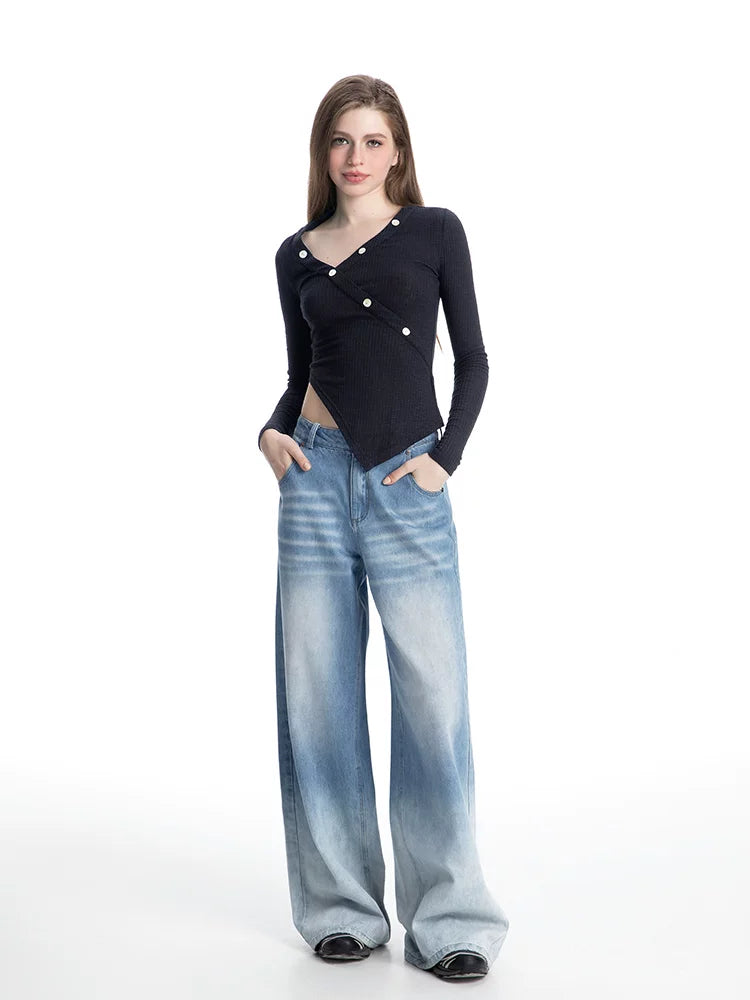ABMY V-neck Irregular Slim-fit Versatile Knitted Top