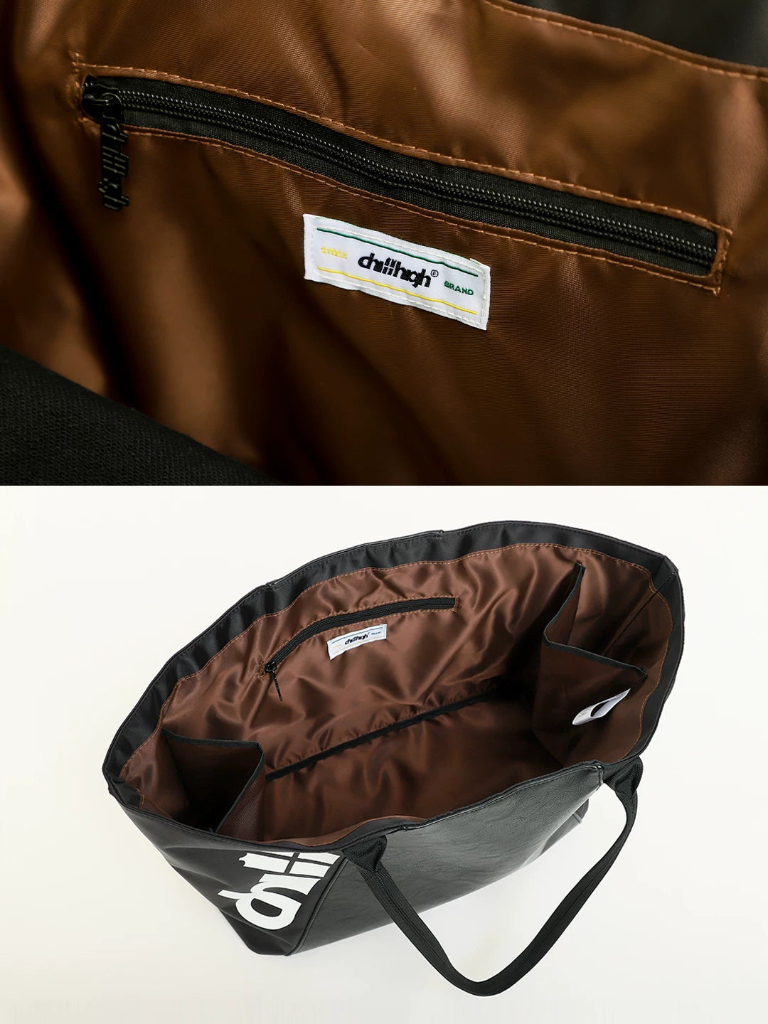 ChillHigh Leather Splicing Loose Large Capacity Tote Bag