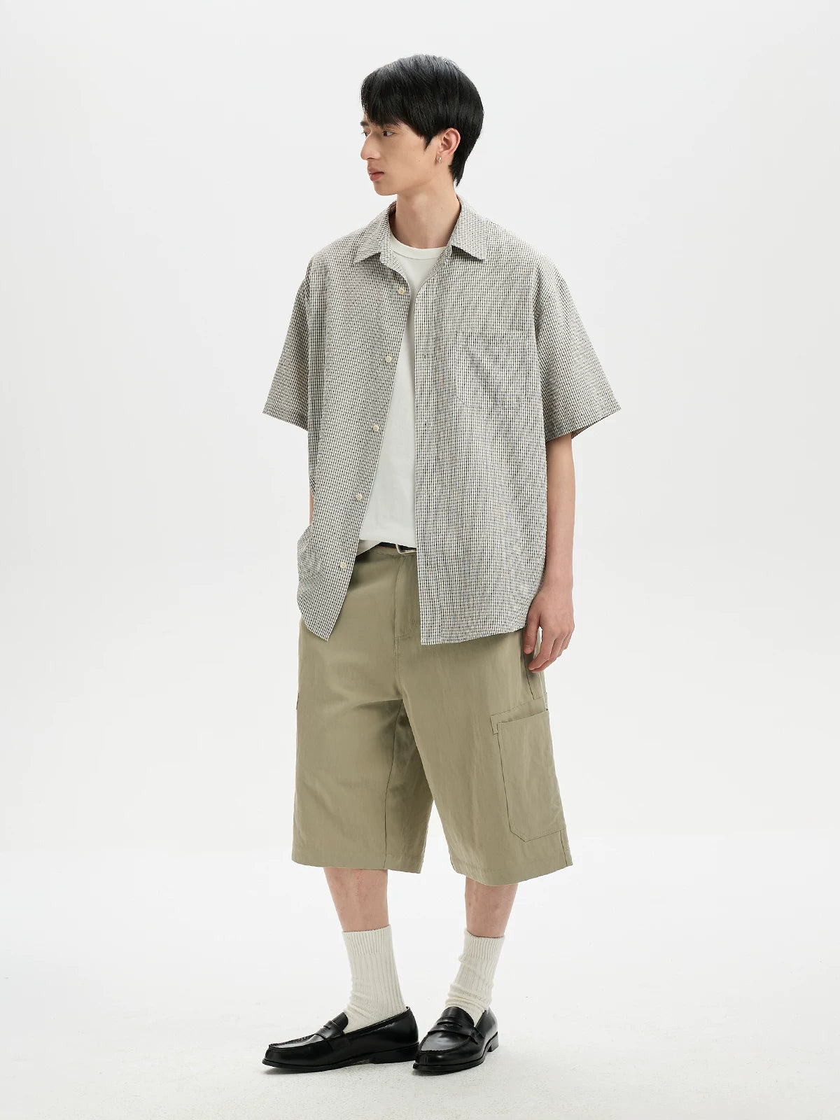 BUTTBILL Plaid Pocket Short-sleeved Shirt