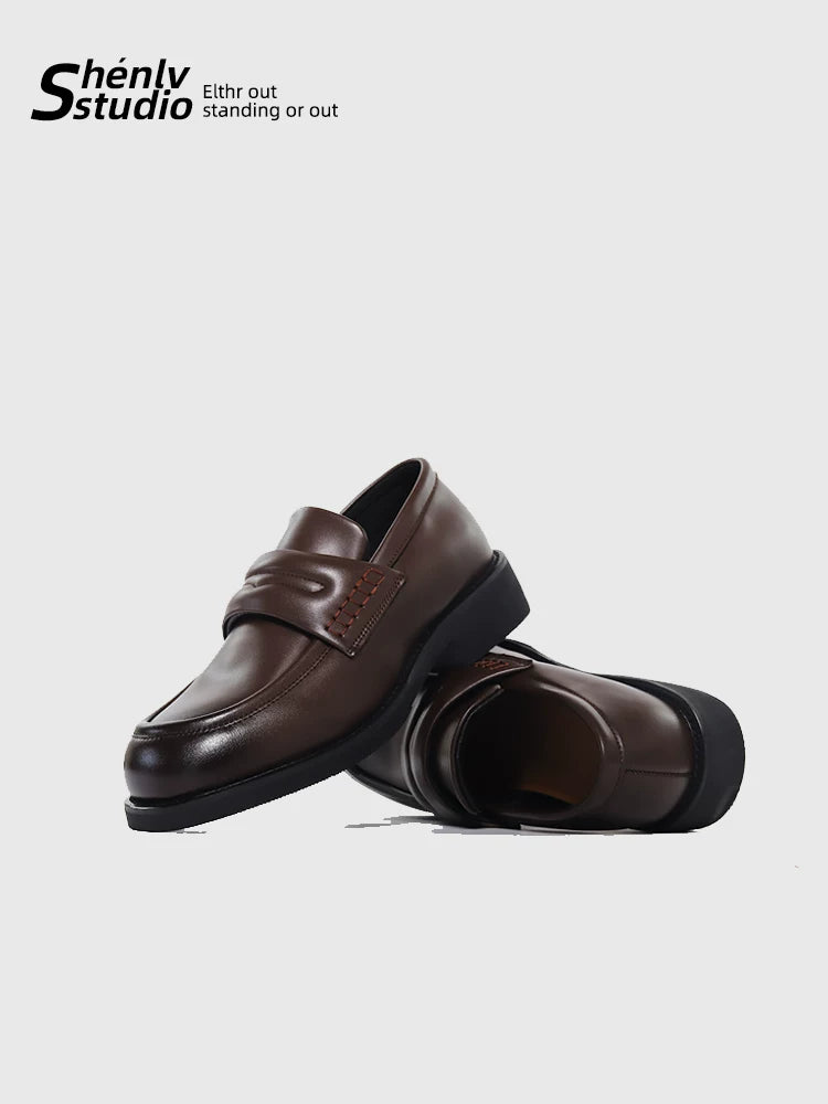 SHENLV STUDIO Square Head One-pedal Platform Leather Shoes