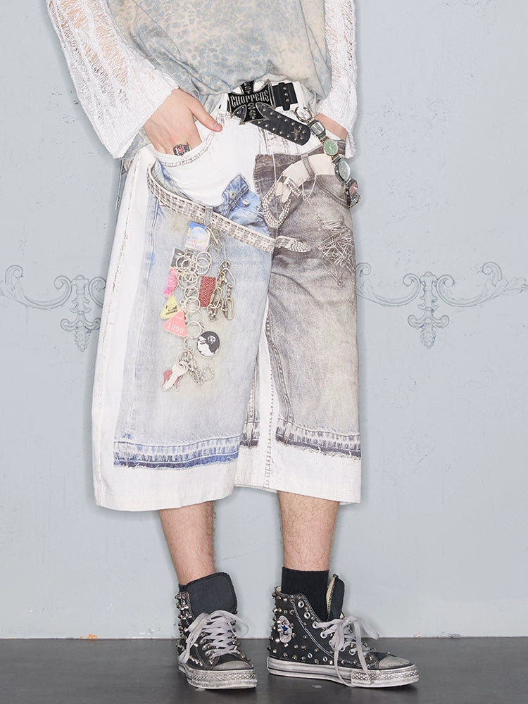 Rocawear Digital 3D Printing Contrast Badge Seven-Point Jeans