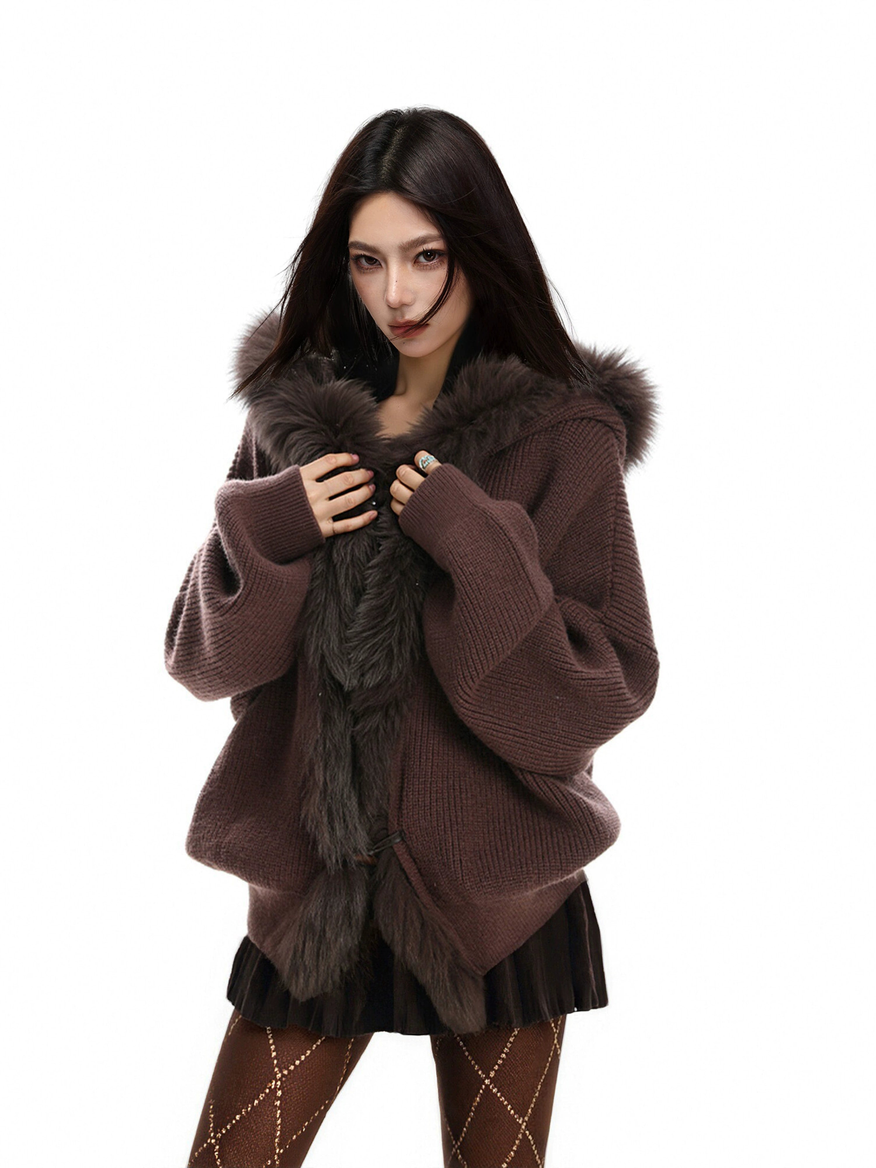 KDASE Fur Collar Splicing Sweater Jacket