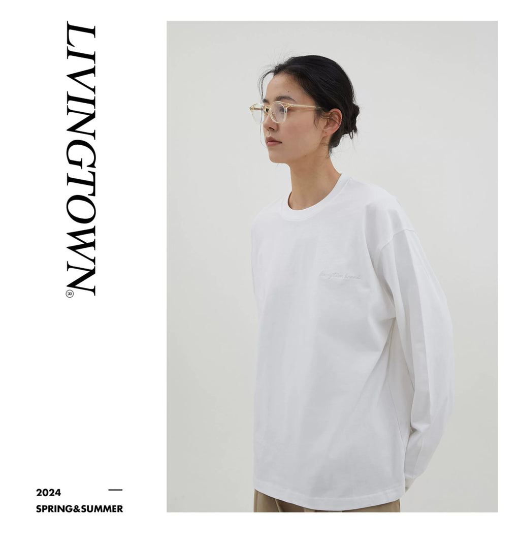 LIVINGTOWN Basic Casual Loose Small Neckline Embroidery Long Sleeve
