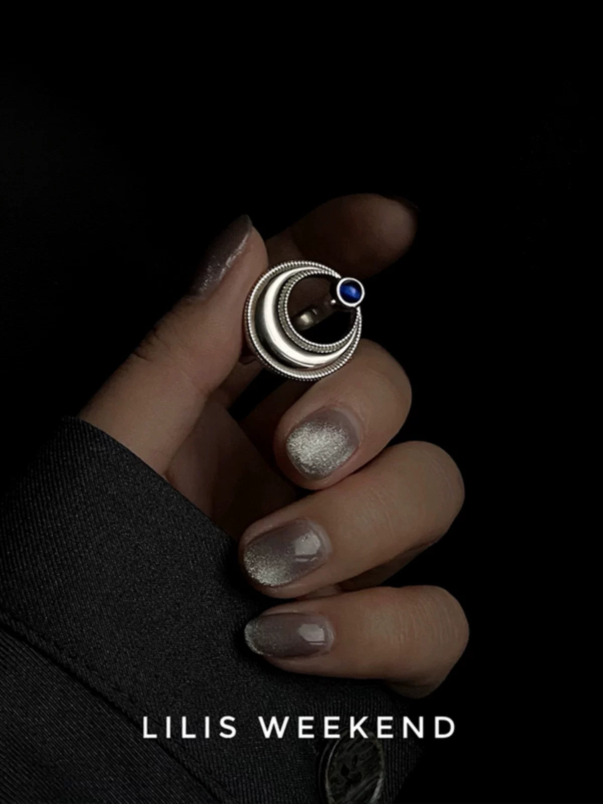 Lilis Weekend Curved Moon Blue Opal Open Ring