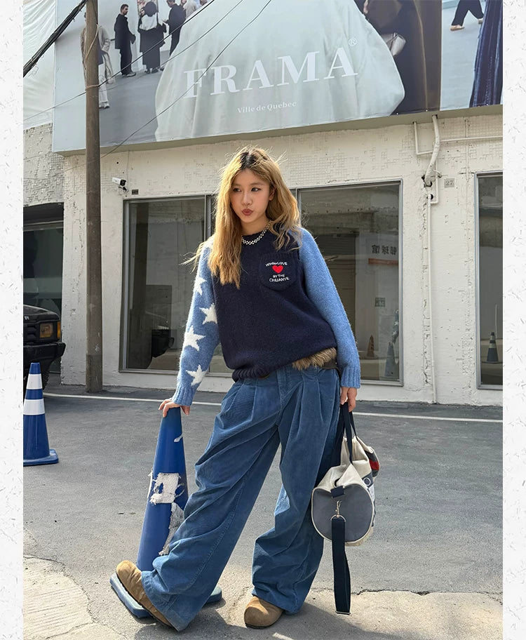 CCYE Contrasting Color Splicing Star Sweater