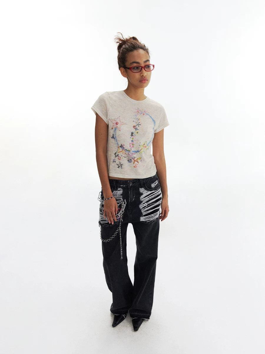 CONP Star Necklace Bow Music Note Colored Yarn Tee