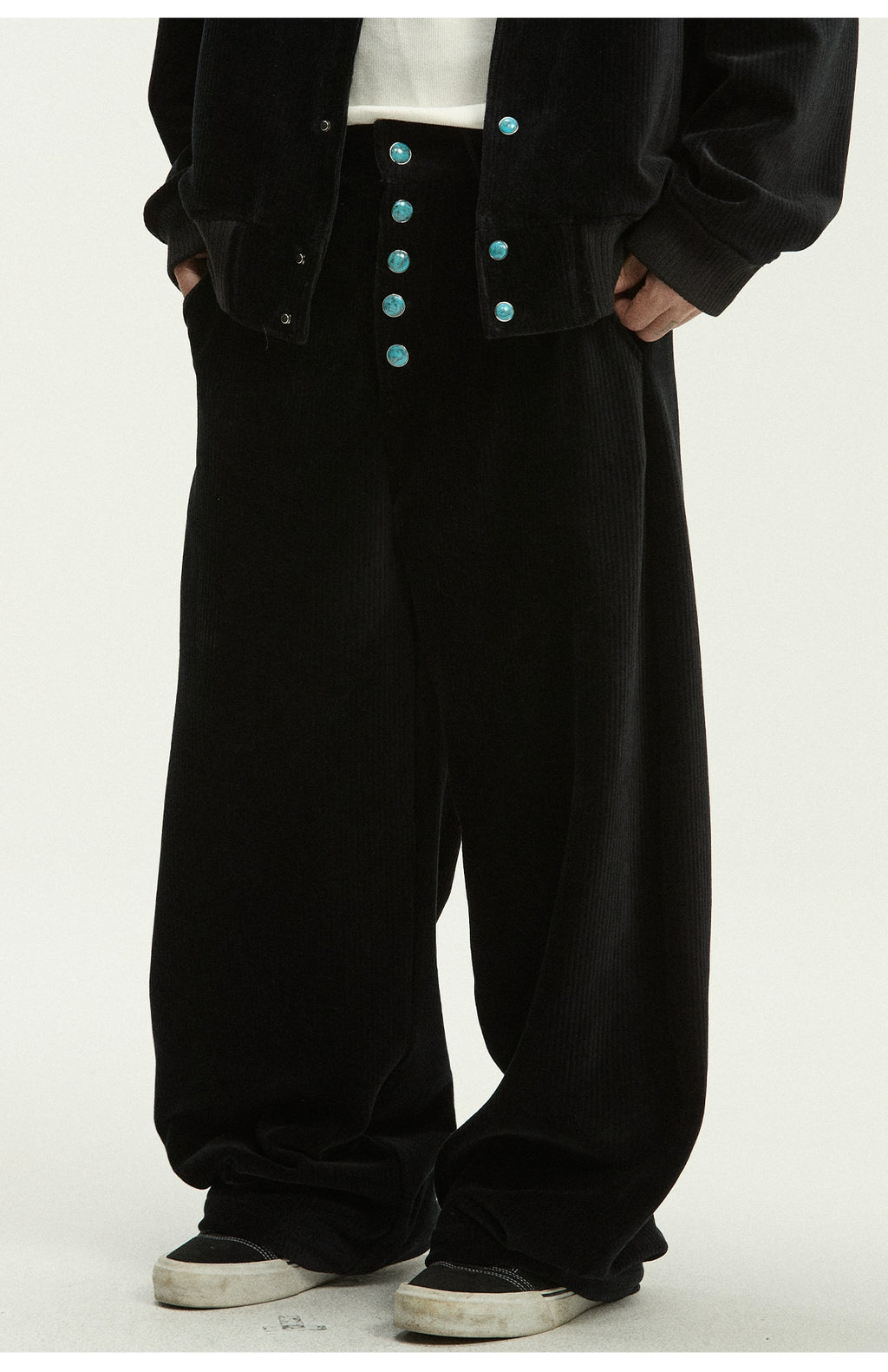 CoosRetro Corduroy Back Pocket Embroidered Casual Scimitar Pants