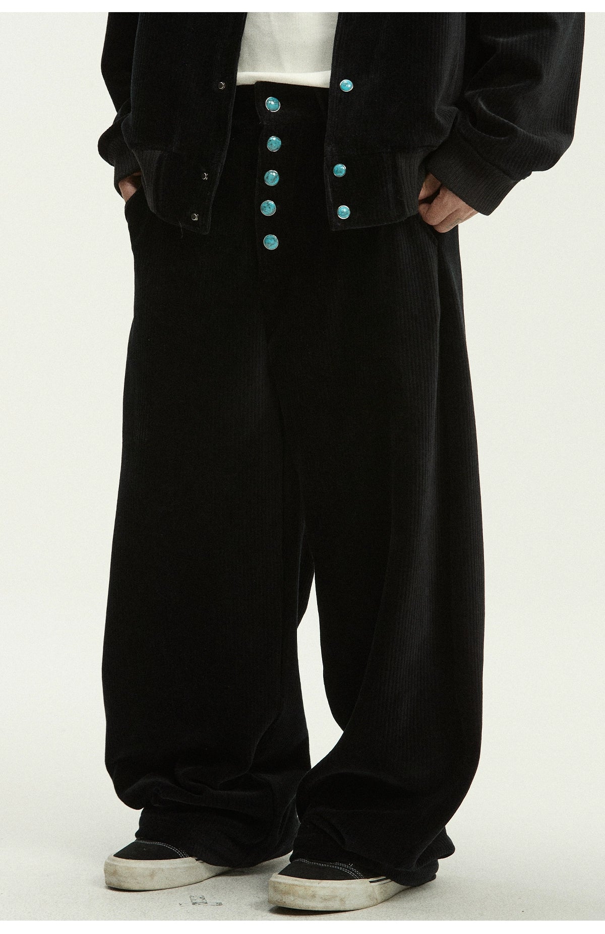 CoosRetro Corduroy Back Pocket Embroidered Casual Scimitar Pants