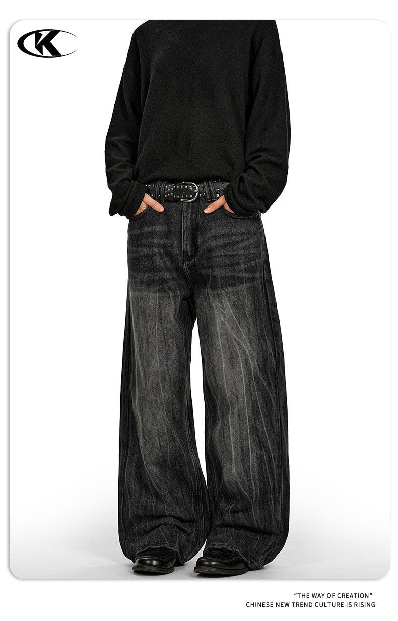 11KN Retro Straight Loose and Versatile Wide Leg Jeans