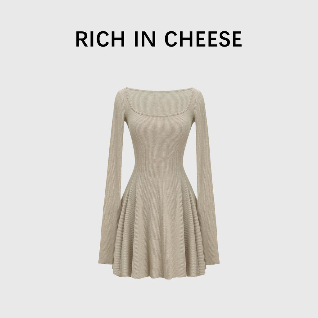 RICH IN CHEESE Knitted Waist Slim Dress