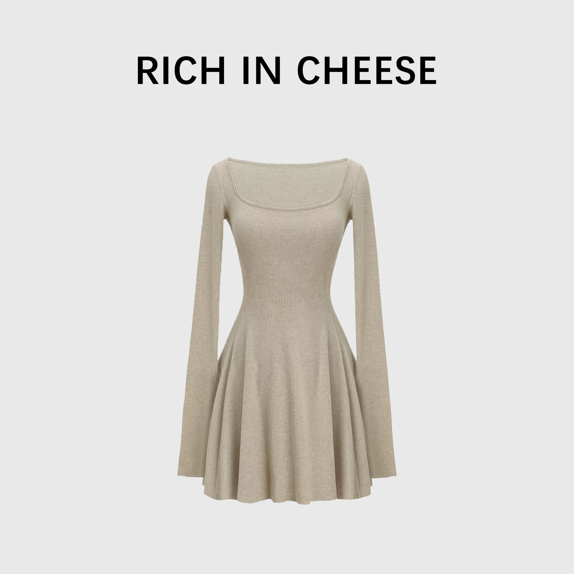RICH IN CHEESE Knitted Waist Slim Dress
