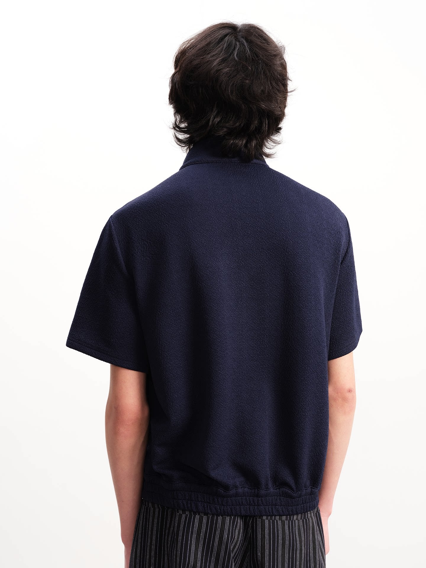 JCAESAR Stand-up Collar Pleated Short-sleeved Shirt