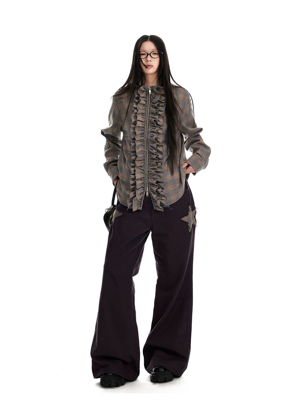 Jikoo Vintage Star Collage Loose Straight Wide Leg Pants