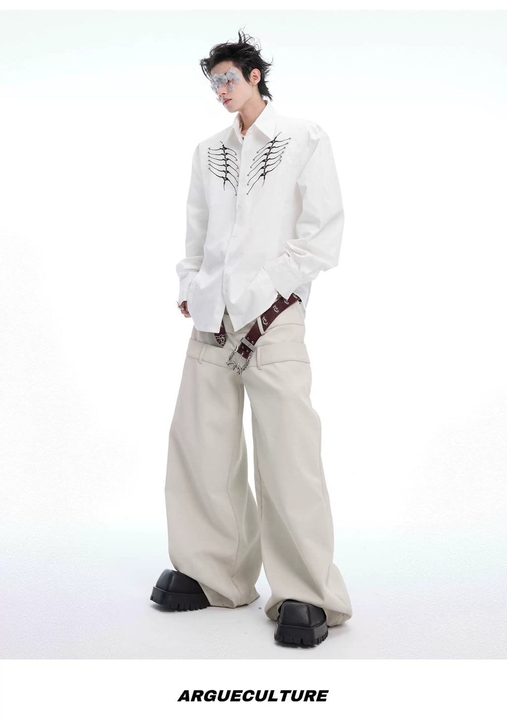 ArguECulturE Niche Embroidered Riveted Long-sleeved Shirt