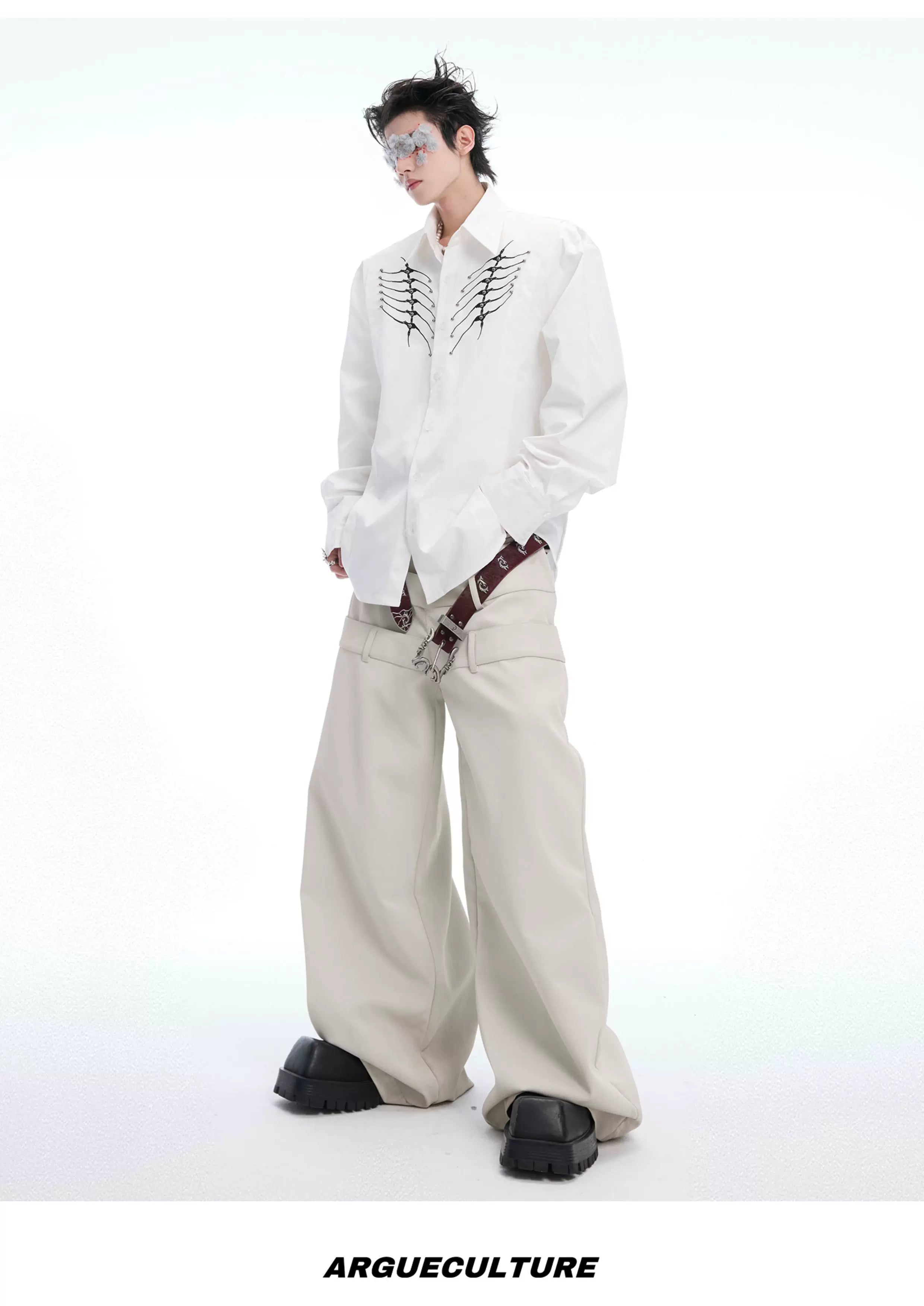 ArguECulturE Niche Embroidered Riveted Long-sleeved Shirt