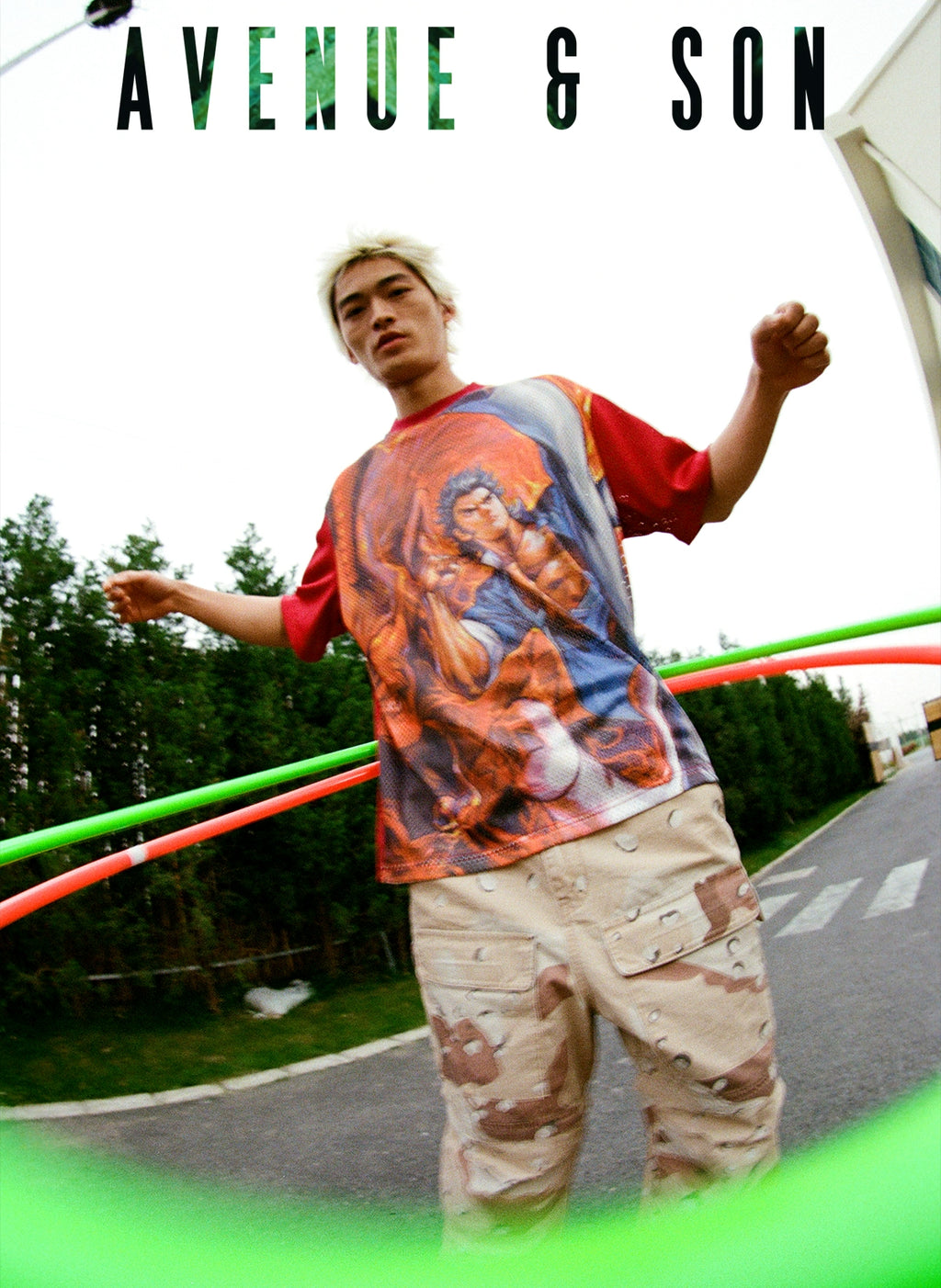AVENUESON Dragon Humen Manga Full Print Mesh Breathable Tee