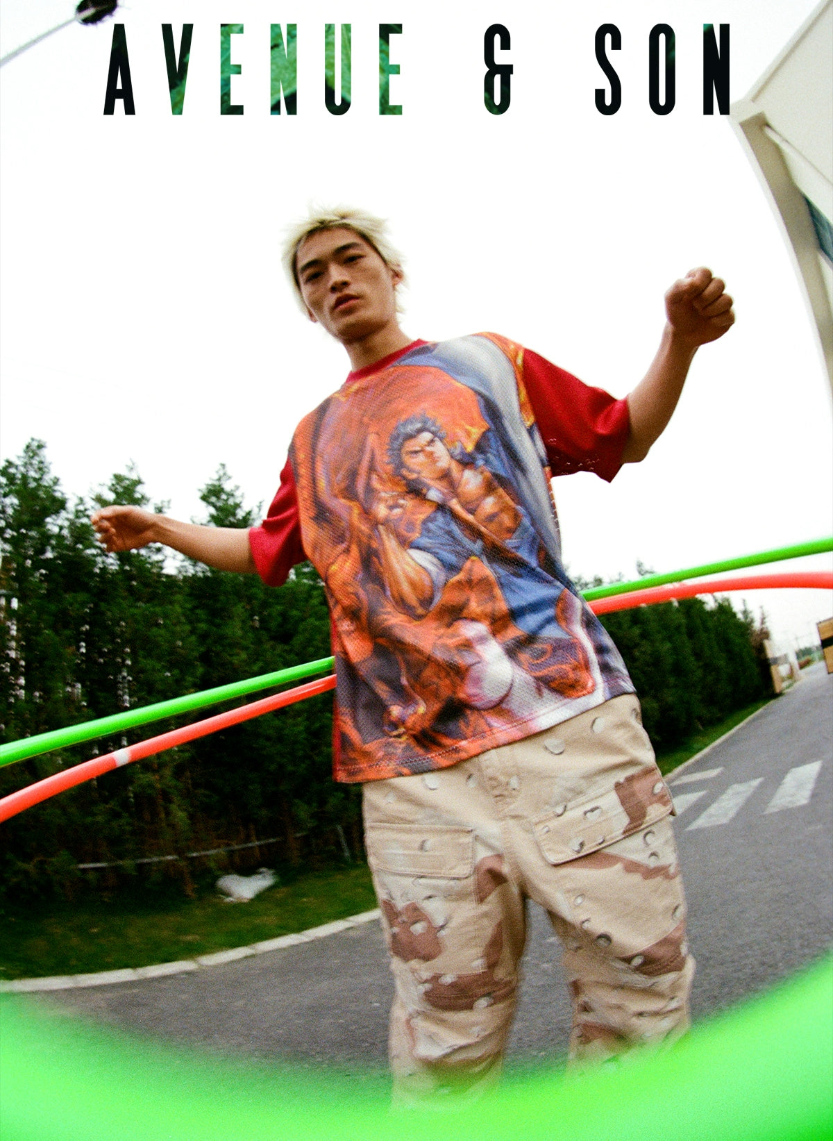 AVENUESON Dragon Humen Manga Full Print Mesh Breathable Tee