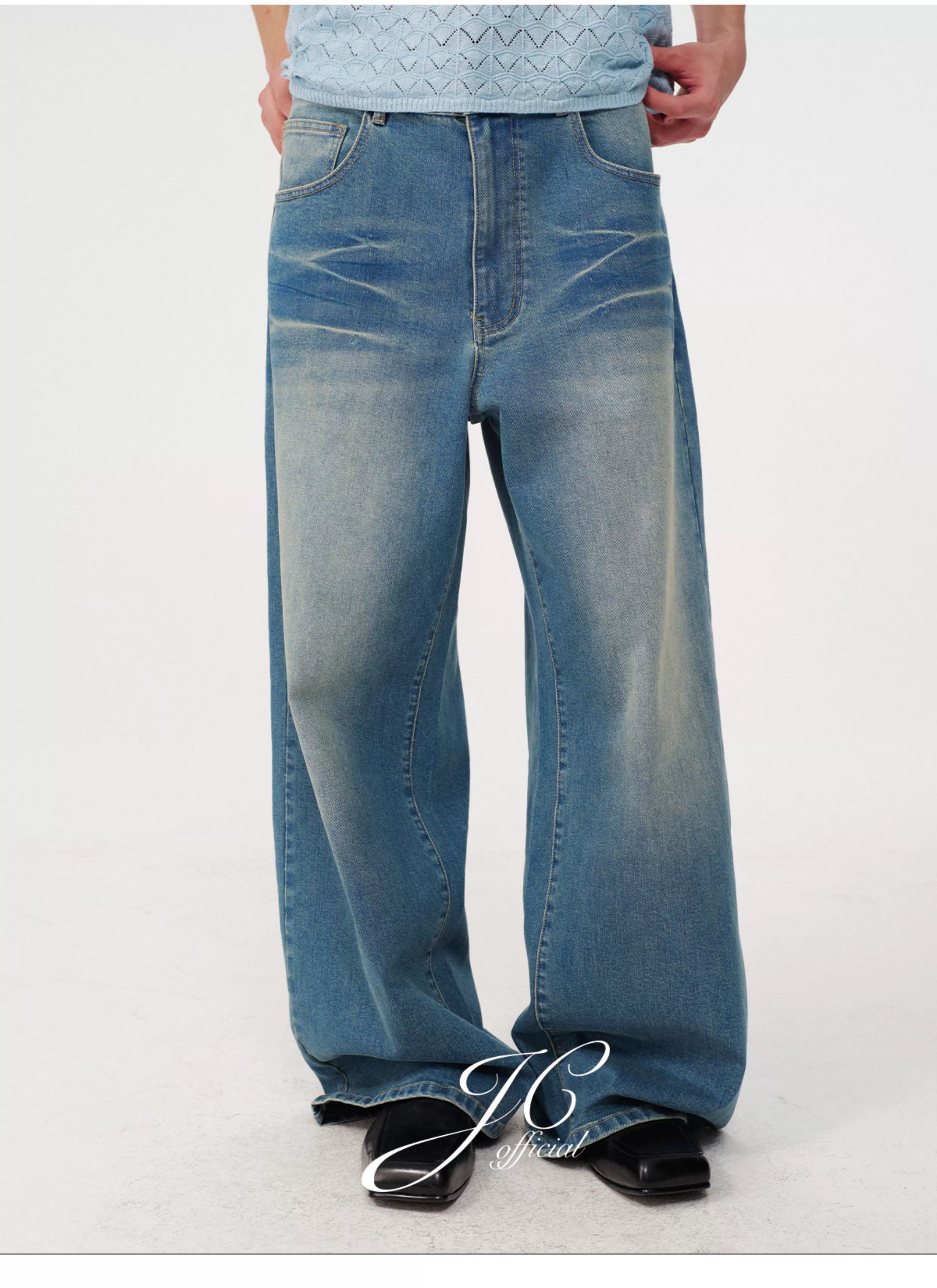 JCAESAR Corrugated Wide-leg Jeans